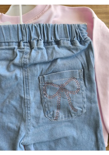Laura Baby Kız Bebek/çocuk Fiyonklu ve Kot Pantolonlu Pembe Takım