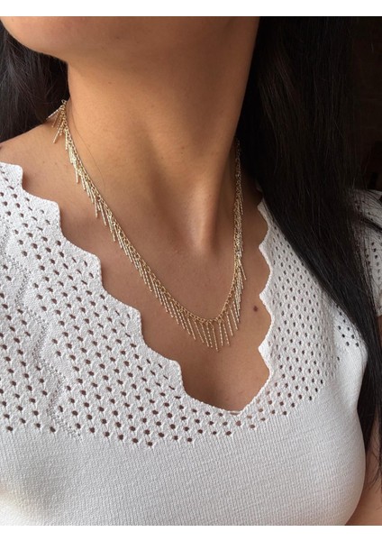 Özel Seri Çubuk Sallantılı Y Model Gold Kolye