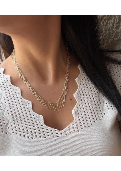 Özel Seri Çubuk Sallantılı Y Model Gold Kolye