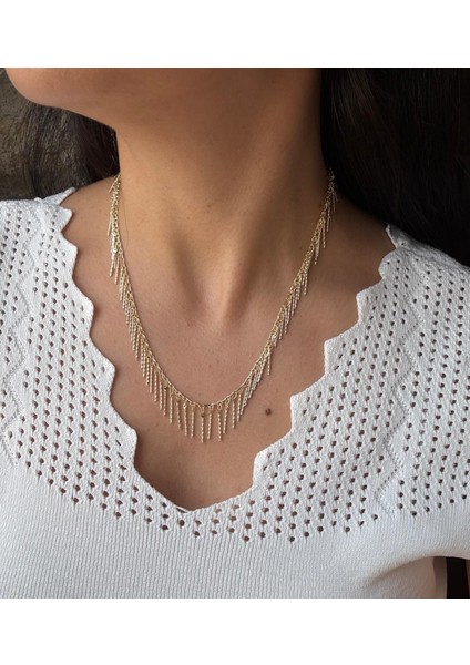 Özel Seri Çubuk Sallantılı Y Model Gold Kolye