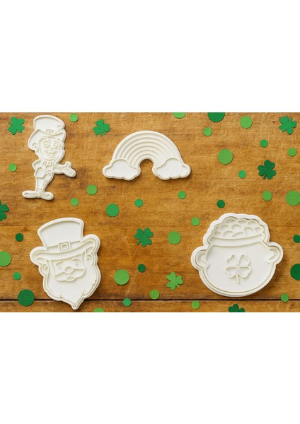 Şans Temalı Kurabiye Kalıbı Seti 4’lü Set - Gökkuşağı, Şapka, Karakter, Kazan