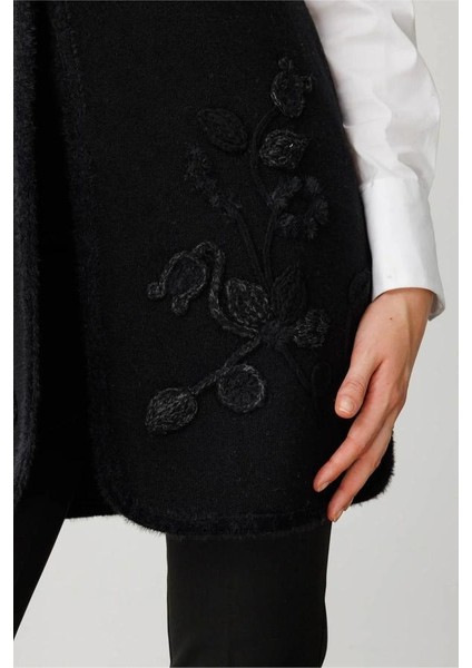 25014 Desen Triko Önü Yaprak Çiçekli Afrodit Sallama Bantlı Çıtçıtlı S Yaka Uzun Yelek indirimleri