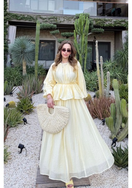 Biye Detaylı Princess Etek Soft Sarı