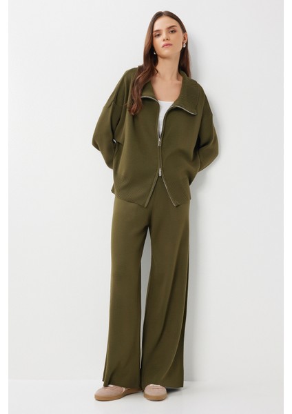 Fermuarlı Hırka Pantolon Triko Takım LAN0077 Haki fiyatları