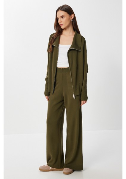 Fermuarlı Hırka Pantolon Triko Takım LAN0077 Haki fırsatları