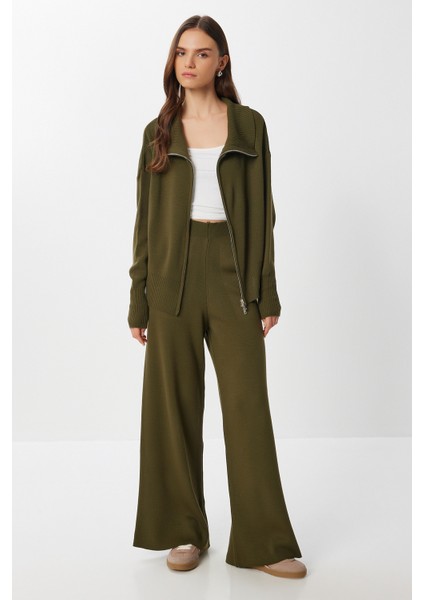 Fermuarlı Hırka Pantolon Triko Takım LAN0077 Haki indirimleri