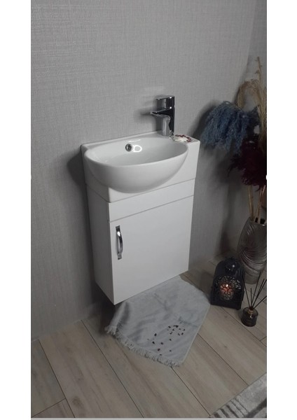 Banyo ve Tuvalet Mini Köşe Lavabo 28*45 cm (Banyo Dolabı Dahil)