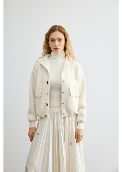 Tüylü Triko Bomber Bej modelleri