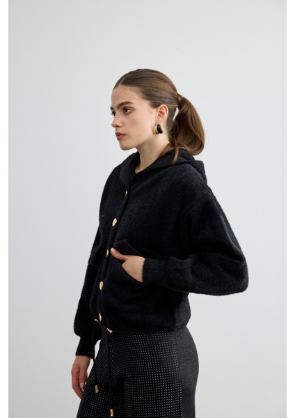 Tüylü Triko Bomber Siyah modelleri