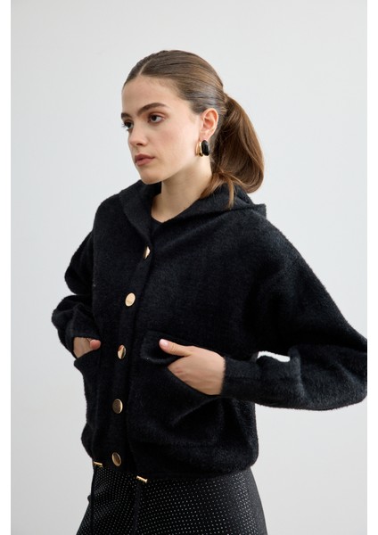 Tüylü Triko Bomber Siyah fırsatları