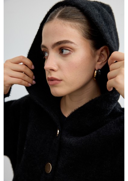 Tüylü Triko Bomber Siyah indirimleri