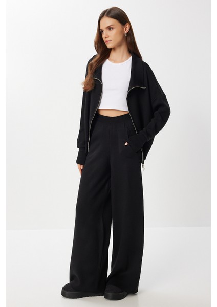 Fermuarlı Hırka Pantolon Triko Takım LAN0077 Siyah fiyatları