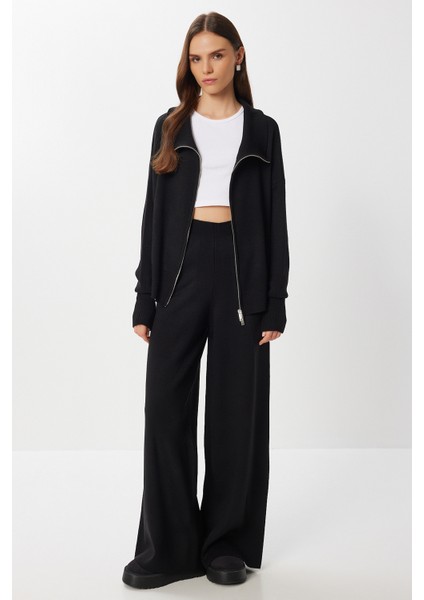 Fermuarlı Hırka Pantolon Triko Takım LAN0077 Siyah modelleri