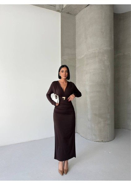 Kruvaze Aksesuarlı Maxi Elbise fiyatları