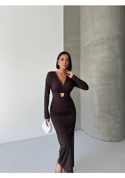 Kruvaze Aksesuarlı Maxi Elbise modelleri
