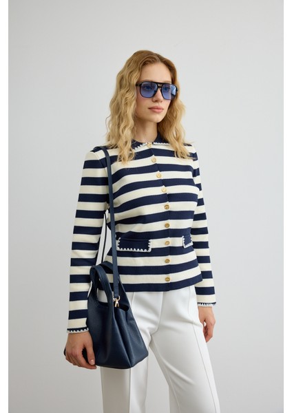 Çizgili Triko Hırka Lacivert fiyatları