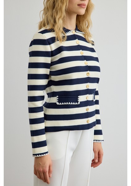 Çizgili Triko Hırka Lacivert modelleri