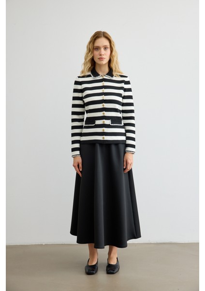 Çizgili Triko Hırka Siyah