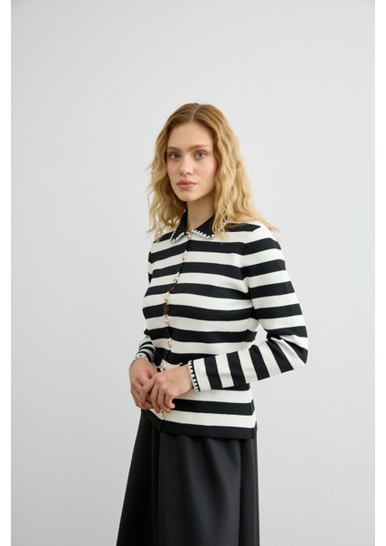 Çizgili Triko Hırka Siyah fırsatları