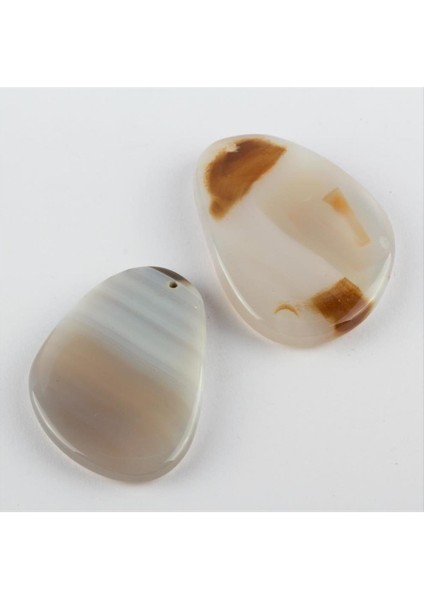 Depomix Özel Kesim Doğaltaş Plaka Akik Kolye Ucu-Beyaz