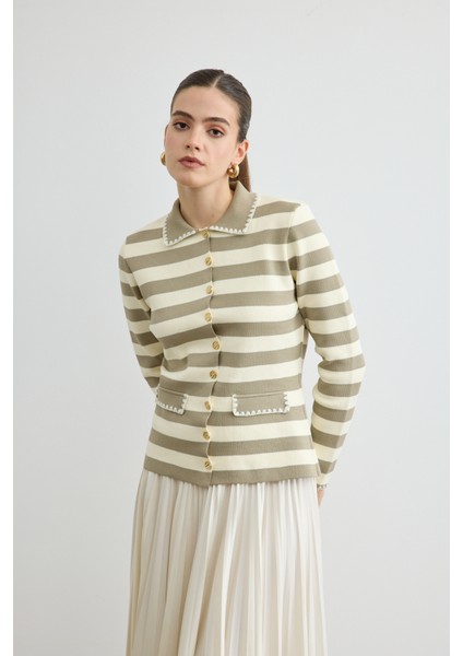 Çizgili Triko Hırka Taş modelleri