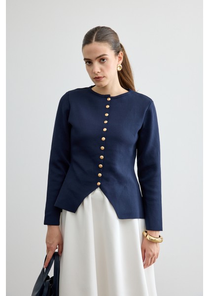 Noi Belden Oturtmalı Triko Hırka Lacivert