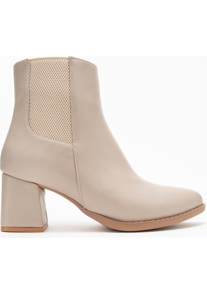 Kadın Sade Lastikli Sivri Burunlu Topuklu Bot Ten Cilt fiyatları
