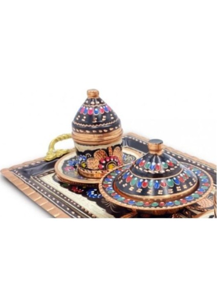 Kahve Fincanı 2 Kişilik Işlemeli Set Bakır Dikdörtgen Tepsili indirimleri