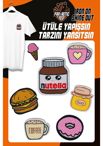 Ütü ile Yapışan Dokuma Arma Seti Patch Yama Coffee, Donut, Nutella, Hamburger Modeli