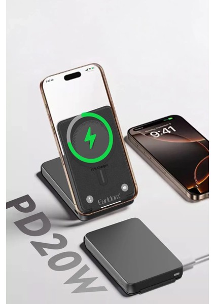 PD59 10.000 mAh 20W Kablosuz + Type-C Hızlı Şarj Powerbank & Stand | MagSafe Uyumlu Siyah indirimleri