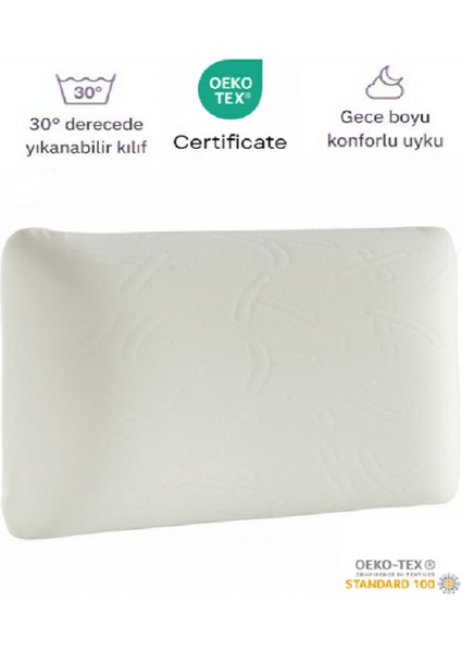 Ortopedik, Sertifikalı Visco Visko Bütün Sünger Yastık 60X40X15 cm Omuz/boyun Destekli