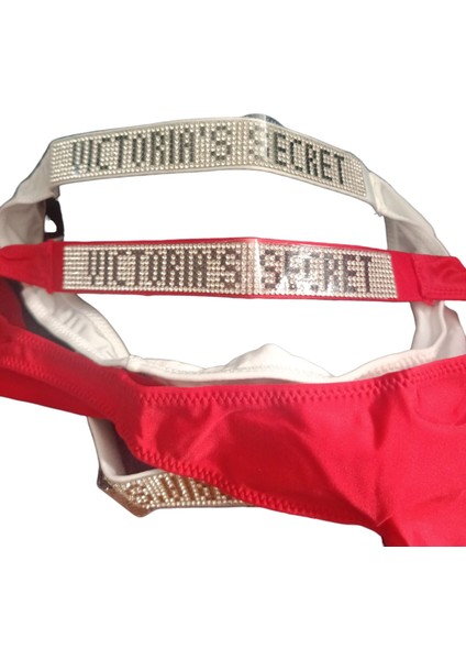 Victorias Modeli Suni Elmas Işıltılı Askılı Tanga Külot 2li Kırmızı-Beyaz , 2li Paket Kaliteli Tanga Külot modelleri