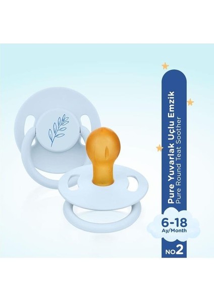 Pure Yuvarlak Uçlu Kauçuk Emzik No:2 6-18 Ay Mavi fiyatları