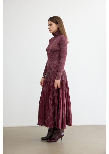 Glory Işıltılı Triko Elbise Bordo modelleri