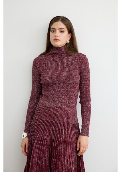 Glory Işıltılı Triko Elbise Bordo indirimleri