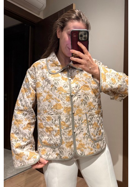 Etnik Desenli Kapitone Ceket Sarı fiyatları