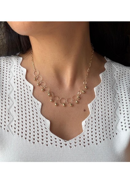 Özel Seri Dorika Top Sallantılı Altın Kaplama 14K Gold Kolye