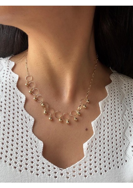 Özel Seri Dorika Top Sallantılı Altın Kaplama 14K Gold Kolye modelleri