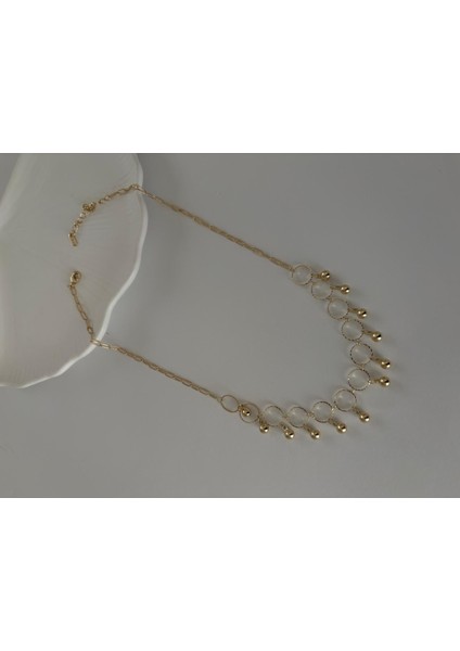 Özel Seri Dorika Top Sallantılı Altın Kaplama 14K Gold Kolye