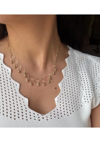 Özel Seri Dorika Top Sallantılı Altın Kaplama 14K Gold Kolye