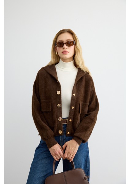 Tüylü Triko Bomber Acı Kahve