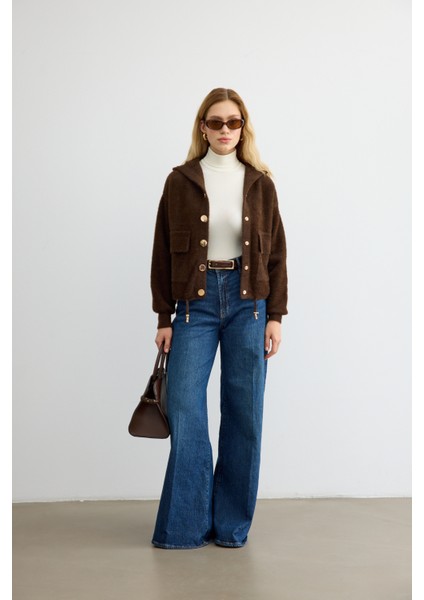 Tüylü Triko Bomber Acı Kahve modelleri