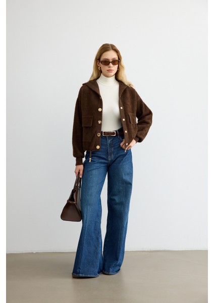 Tüylü Triko Bomber Acı Kahve fırsatları