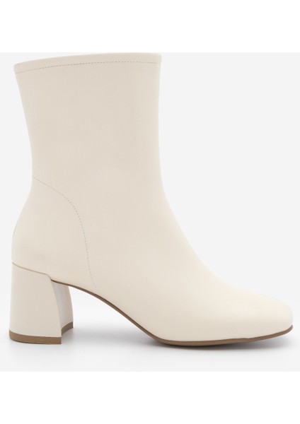 Kadın Küt Burun Fermuarlı Topuklu Bot Nonas Ekru fiyatları