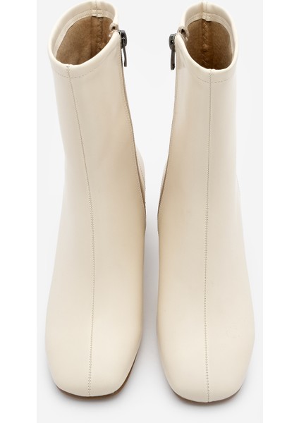 Kadın Küt Burun Fermuarlı Topuklu Bot Nonas Ekru fırsatları