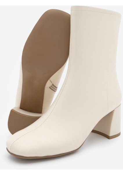 Kadın Küt Burun Fermuarlı Topuklu Bot Nonas Ekru indirimleri