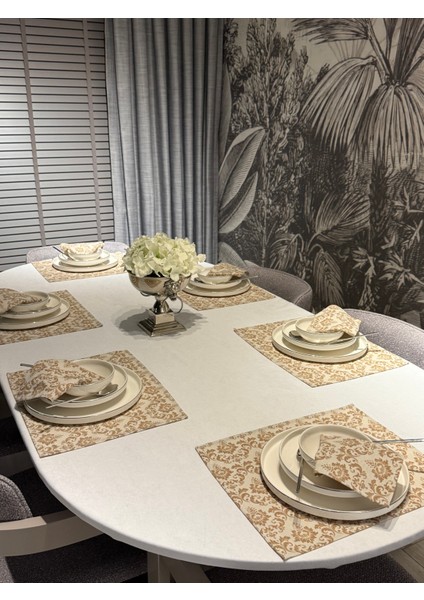 Keten 6’lı Balca Desen 6 Amerikan Servis &6 Peçete 45X30-30X30