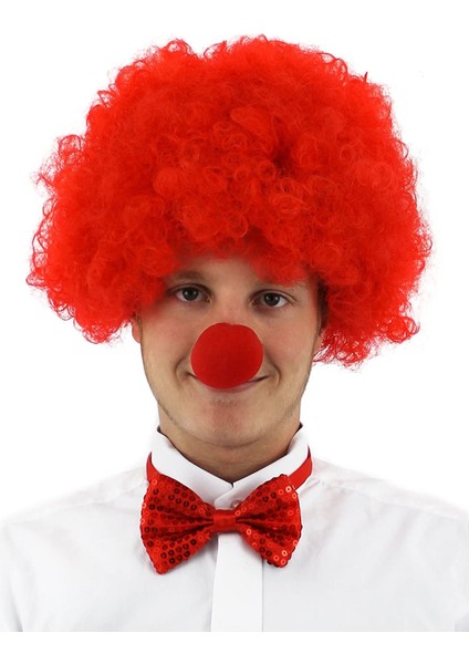 Kırmızı Renk Kıvırcık Afro Palyaço Seti