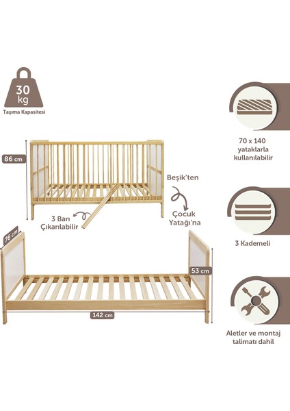 NTR440 - Dönüştürülebilir Beşik - Karyola 70X140 cm modelleri