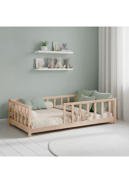 KFB620 Montessori Yer Yatağı - 90X200 cm Masif Çam Ağacı, Geniş Uyku ve Oyun Alanı